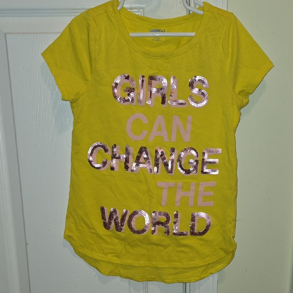Yellow Girls' T-Shirt with Sequin Lettering